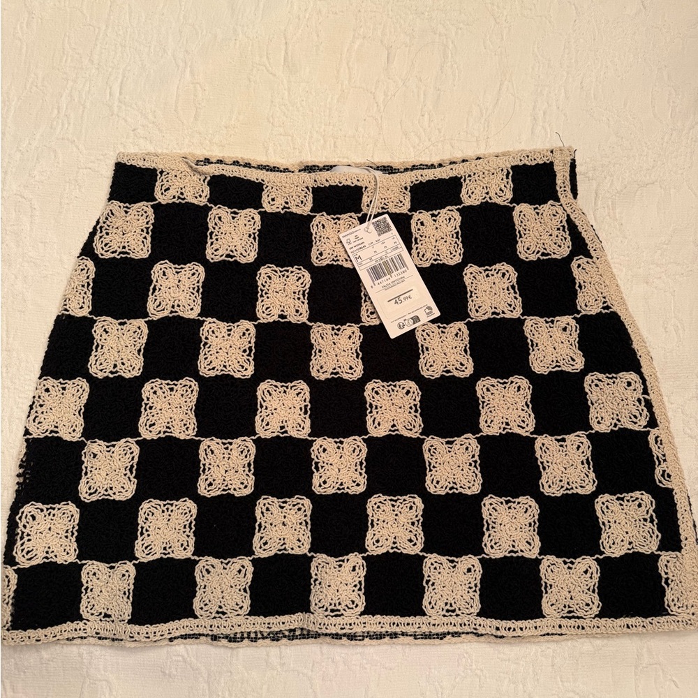 Mango Check Crochet Mini Skirt - Picture 3 of 5